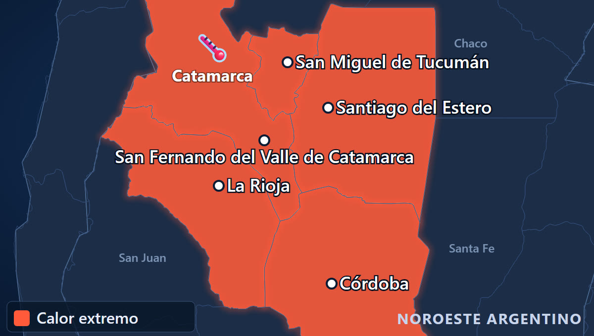 Calor intenso · Noroeste y centro-norte de Argentina