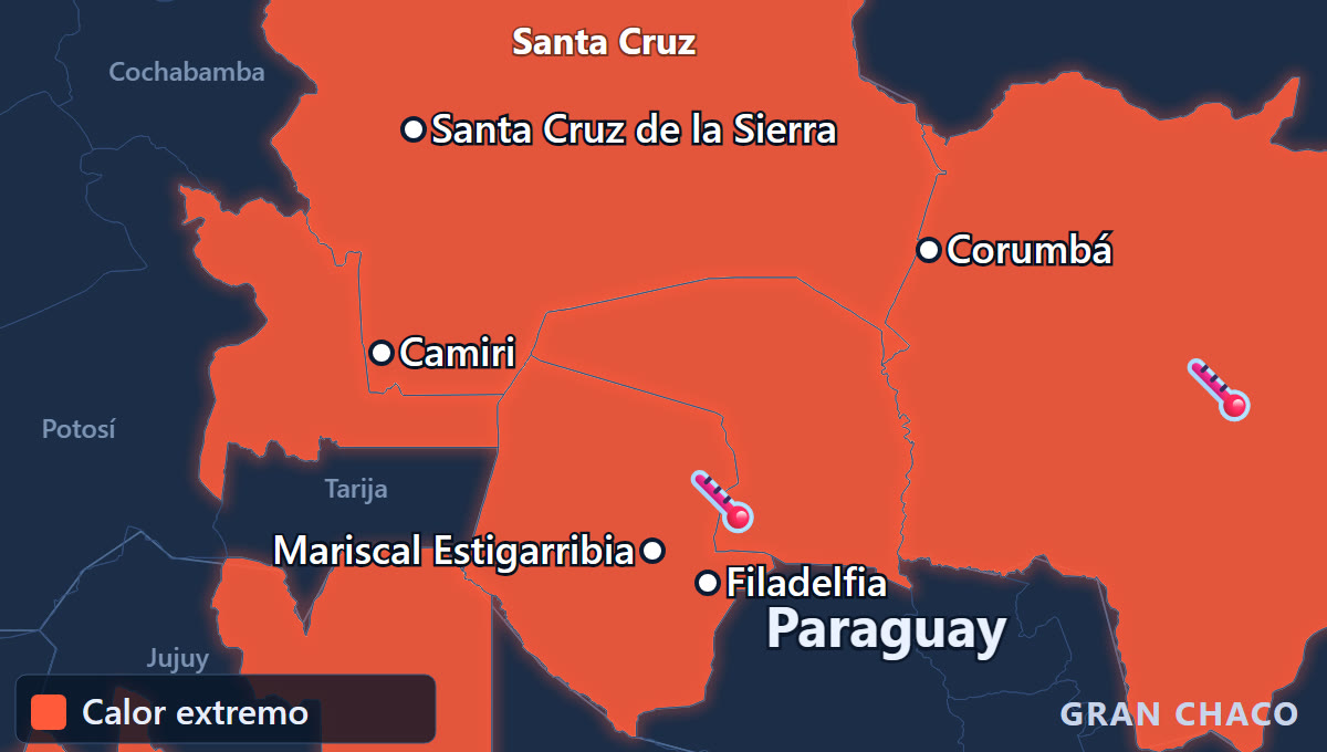 Calor extremo en el Chaco · Gran Chaco: oeste de Paraguay, sureste de Bolivia y extremo norte de Argentina