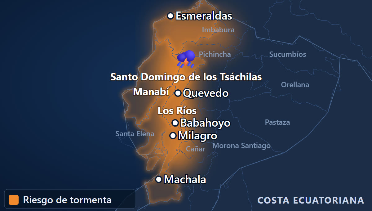 Tormentas y lluvias fuertes · Costa de Ecuador, de Esmeraldas a El Oro